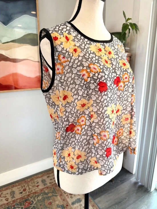 Vintage Yellow & Red Floral Short Sleeve Tank and Topper - Picture 9 of 12